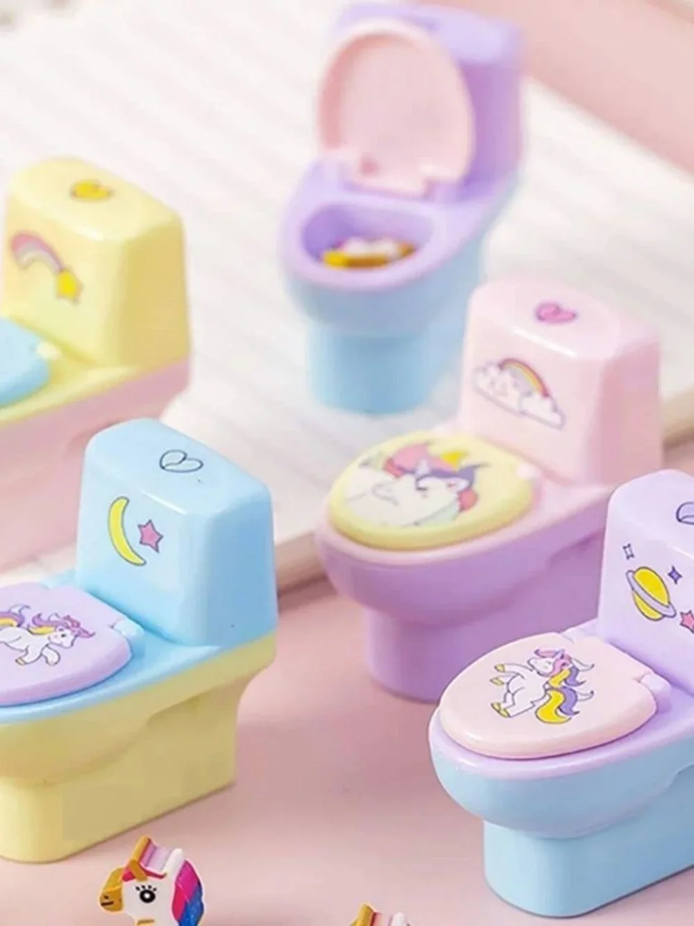 4 Pack Assorted Unicorn Toilet Sharpener with Unicorn Eraser